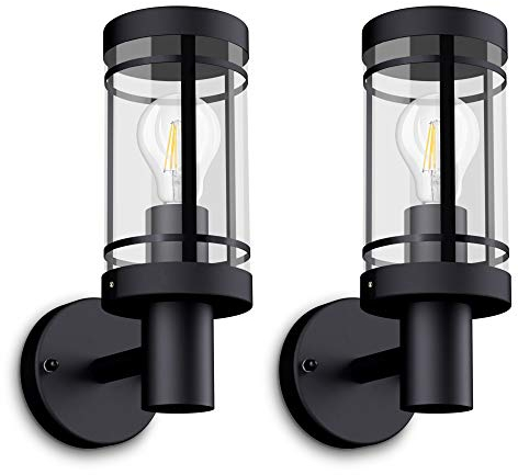 SSC-LUXon 2 Stück Wandlaterne MIENTO wetterfest inklusive LED E27 Birne E27 6W warmweiß - Laterne IP44 Wandleuchte E27 schwarz