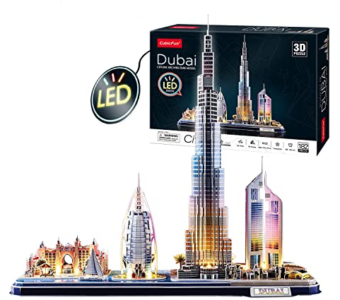 3D Puzzle Kinder - Dubai LED City Line | 3D Puzzle Erwachsene | Modellbausatz Erwachsene | Geschenk Für Kinder Ab 8 Jahre | 186 Stücke | DIY