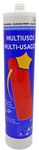 Tradineur - Sellador de silicona en cartucho, incluye cánula, anti-moho, flexible, cocina, baño, ventanas, juntas, alicatados, manualidades (Negro, 260 ml)