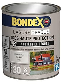 BONDEX - Lasure Opaque Très Haute Protection - Protège et Décore - Direct tous bois - Rendu parfait sans trace - 1 L - Gris Perle RAL 9002