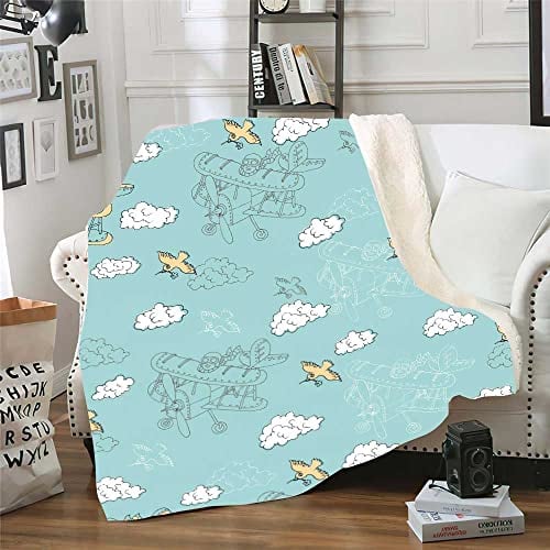 Kuscheldecke Vogelwolke Blau Decke Flanell Lammwolle Fleecedecke Doppelseitiges Design Fleecedecke Flauschig Decken Blanket Sofadecke Pflegeleicht Felldecke Wolldecken für Couch 180x220cm