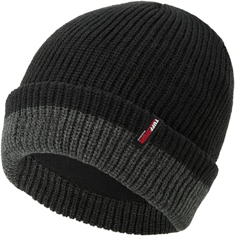 TuffStuff - Pro Work Two Tone Beanie, One Size - Black & Grey Colours - Chunky Knit with Thinsulate & Microfleece Lining - 100% Acrylic, Warm & Durable Beanie for Trade Professionals & Outdoor Use