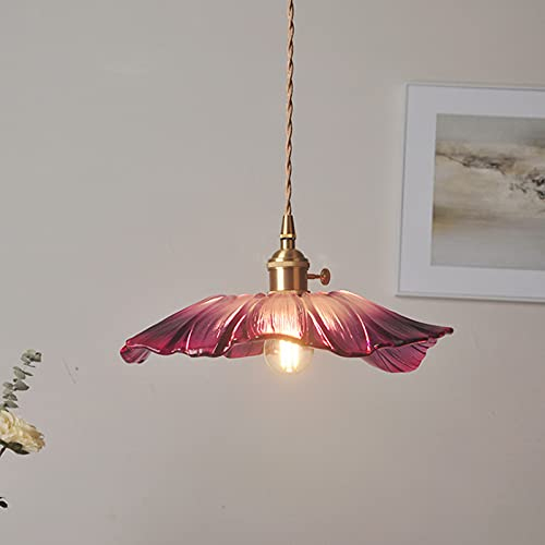 NNOVAT Suspension Vintage LED Verre Violet Fleur Lustre Bar Chambre Cuivre Lampe Suspendue Maison Intérieur Porche Éclairage Luminaires E27 Ampoule Cuisine Salon 1.5m Fil Lampes Réglables Anniversary