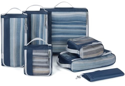 BAGSMART Packing Cubes Backpack, Packwürfel Rucksack, Kleidertaschen, 7-teilig Travel Koffer Organizer set, Packtaschen Erweiterbar Kofferorganizer für Urlaub und Reisen, Blau