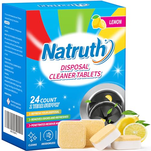 NATRUTH Garbage Disposal Cleaner Deodorizer Tablets 24 Pack - Lemon Fresh Formula Disposer Freshener, Natural Kitchen Drain Cleaning Tablet