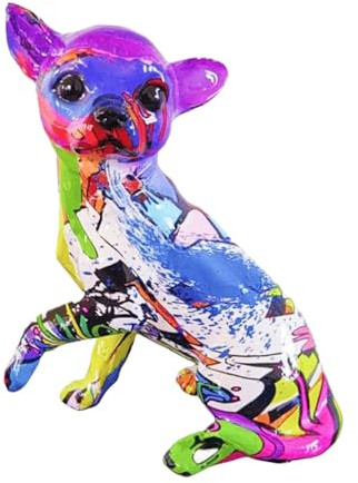 LOVIVER Graffiti-Kunst, Chihuahua-Statue, Tierstatue, Dekor-Kunstwerk, Wassertransfer-Malprozess, Kunst-Kunstwerk für Heimdekor-Akzente, Stil c
