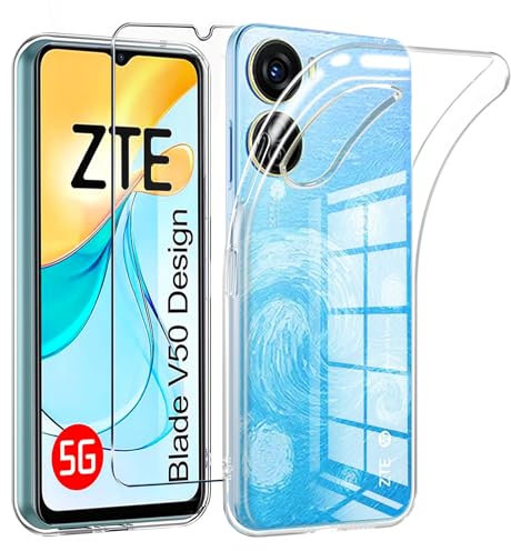 LYJERRY Custodia per ZTE Blade V50 Design 5G Pellicola Vetro Temperato per ZTE Blade V50 Design 5G Caso Protettiva Leggero Protector Morbido TPU Cover Silicone di Gomma Phone Case 9H Vetro Protettiva