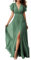 V-Ausschnitt Chiffon Brautjungfer Kleid mit Schlitz Flatterärmel Chiffon Plissee Formale Ballkleider für Frauen, Eukalyptus, 40