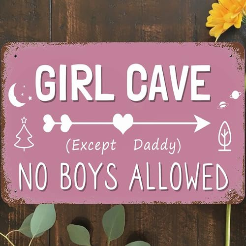 Metall-Blechschild im Vintage-Stil, 20,3 x 30,5 cm, Mädchen-Höhle, Wandkunst, Dekoration, No Boys allowed Except Daddy, Poster für Zuhause, Wohnzimmer, Schlafzimmer, Garten, Garage, Café, Bar, Pub