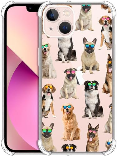 Glisten - iPhone 13 Case, iPhone 13 Clear Case - Dog Pattern with Sunglasses Printed Slim Fit Flexible Shockproof Clear Designer Back Case / Cover for iPhone 13 .