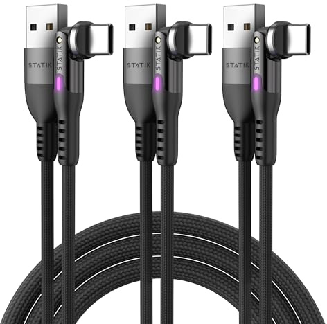 STATIK PowerPivot USB to USB C Cable Fast Charging, 360 Rotating Head USB C Charger Cable, USB to C Cable Fast Charging, Data Transfer USB Charger Cord Type C Cable, USB A to USB C Cable 6FT/2M 3-Pack