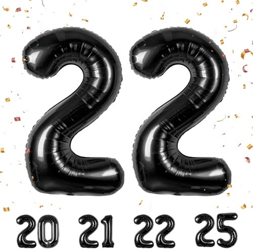 ballonluftballon 22 jahre | Schwarz 22 ballons-40-101cm 22 Geburtstagsdeko -22 Folienballon Zahl Deko zum Geburtstag fliegt mit Helium 22 Geburtstag für Männer Frauen 22 Geburtstagsparty Jubiläum