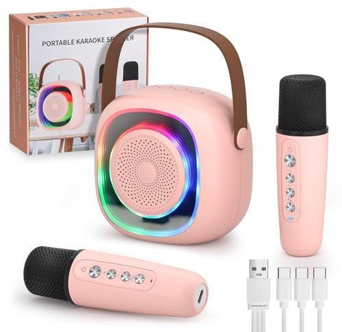 RealPlus Kids Karaoke Machine with 2 Microphones, Portable Karaoke Machine with LED Party Lights and Voice Changing Effects, Gifts for Boys Girls Families Birthday Party