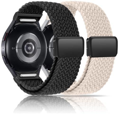 Chinbersky Bracelet Nylon Tressé Compatible avec Samsung Galaxy Watch 7/6/5/4 40mm 44mm/5 Pro/6 4 Classic - Magnétique Élastique pour Femme et Homme