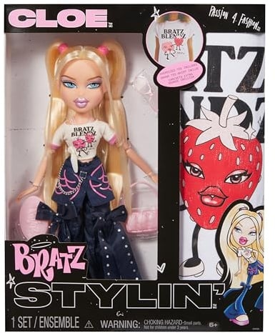 Bratz Stylin' Cloe - Modepuppe mit T-Shirt zum Gestalten für Dich, Inklusive Accessoires, Niedliches Spielzeug für Mädchen