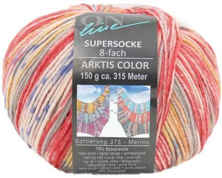 Online Garne Sockenwolle 8-fädig Supersocke Merino Color | Dicke Strumpfwolle mit Farbverlauf zum Stricken und Häkeln | Sockengarn 8-fach, trocknergeeignet (3099)