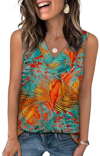 WIHOLL Vests for Women Summer Tops Ladies V Neck Sleeveless Tank Top Basic Casual Loose Fit Size 18-20 A Floral02