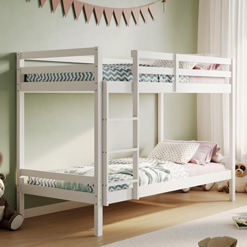 Hochbett, Etagenbett, Hochbett 90x200 | Kinderbett aus Holz, EN 747-zertifiziert, platzsparendes & sicheres Stockbett | 206x96x146 cm (BxTxH) | Weiß | von 4. bis 18. Lebensjahr