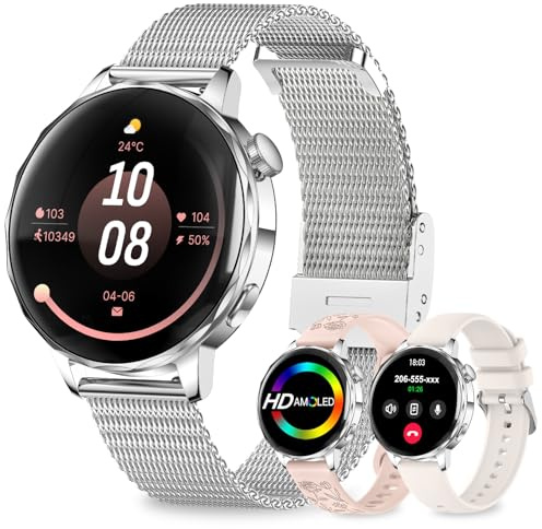 fitonyo Smart Watches for Women,1.27 High Clear 3D Curved Smart Watch with Bluetooth Calls,HR/Steps/Calories/BP/Sleep Monitor,120+ Sports IP68 Activity Tracker Android&iOS Silver