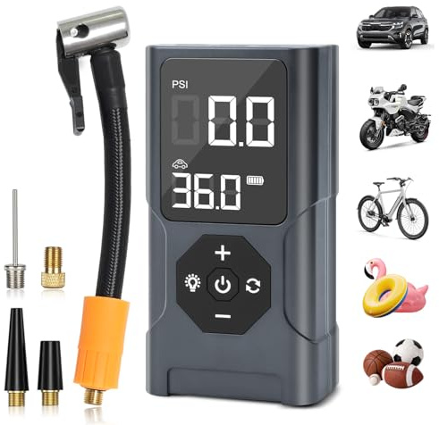 EFaith Elektrische Fahrradpumpe Akku Luftpumpe Auto 3600mAh Kabellos | Kabellos mit 3600mAh Akku | 12V DC & Auto-Shut-Off Funktion | Geeignet für Auto, Fahrrad, Basketball & mehr