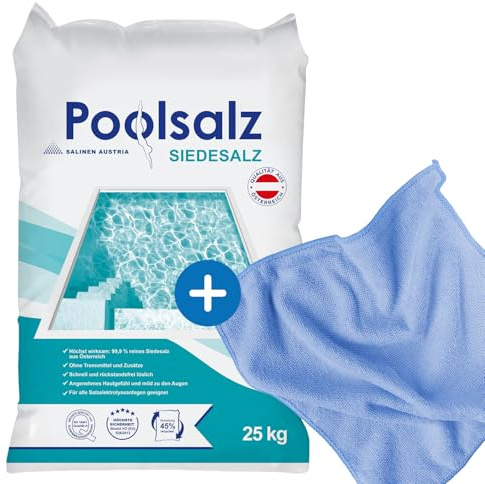Salinen 92936 - Sale per piscina di acqua salata e impianto di elettrolisi salina, solubile rapidamente e senza residui, incluso panno in microfibra