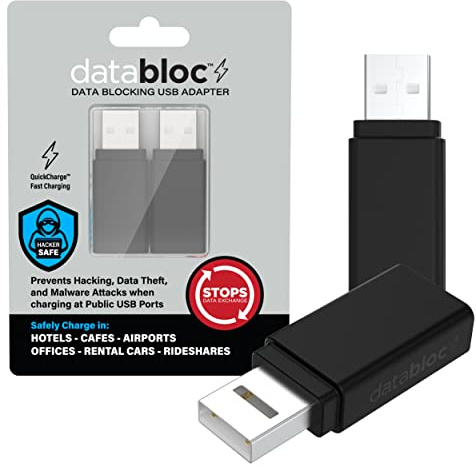 Eyebloc Databloc USB Data Blocker - Charge Only Adapter to Block Data and Stop Syncing for Smartphones and Tablets, Quick Charge Compatible (2 Pack, Black)