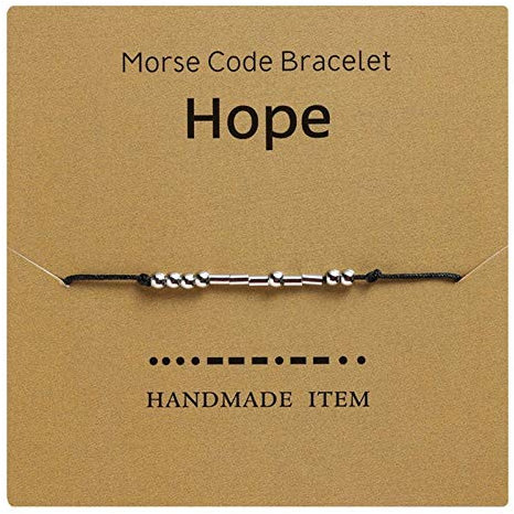 AILUOR Morse Code Armband, Versilberte Perlen auf Seidenschnur Freundschafts Armband Geschenk für sie, geheime Nachricht Geschenk Schmuck für Frauen Männer (Hope)