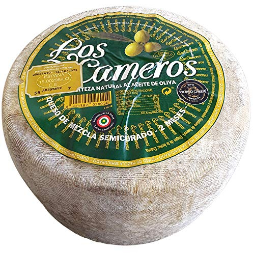 Queso Semicurado Los Cameros Etiqueta Verde - Queso Mezcla - Peso Aproximado 3,4 Kilogramos - Elaborado con una mezcla de leche de vaca, de oveja y de cabra para garantizar un sabor único.