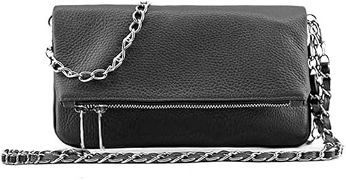 ALEXANDER MILANO Sac à bandoulière pour femme avec double chaîne en cuir fabriqué en Italie avec poche intérieure et dos Crossbody décontracté pour voyage, noir, 27.5 x 3 x 15.5 cm