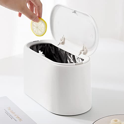 MOLEDA Petite Poubelle de Table avec Couvercle, Mini Bac Poubelle de Cuisine Bureau Salle Bain WC Chambre, Dustbin Plastique Blanc Small Desk Trash Can Garbage Waste Rubbish Dust Bin 2L (Blanche)