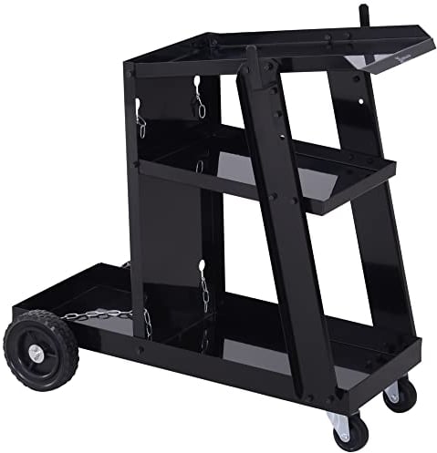 DURHAND Welding Cart Welder Trolley Garage for Gas Bottles w/Safety Chain, Wheels, Black