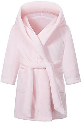 NautySaurs Accappatoio unisex per bambini, in morbida flanella, per bambini da 1 a 12 anni, Rosa tinta unita., 9-12 Anni