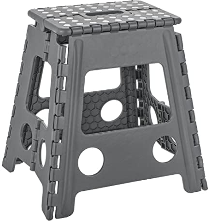 Baroni Home Sgabello pieghevole, portata 130 kg, Sgabello per cucina ultra-resistente, Sgabello Salvaspazio per bagno, giardino, bambini e adulti, 29x22x39 cm, L Grigio Scuro