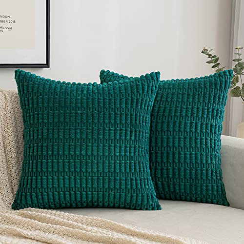 EMEMA Kordsamt Kissenbezüge Dekorative Sofakissen Moderne Kissenhüllen 50x50 cm Dekokissen Weicher Zierkissenbezug für Wohnzimmer Sofa Schlafzimmer 2er Set Blaugrün