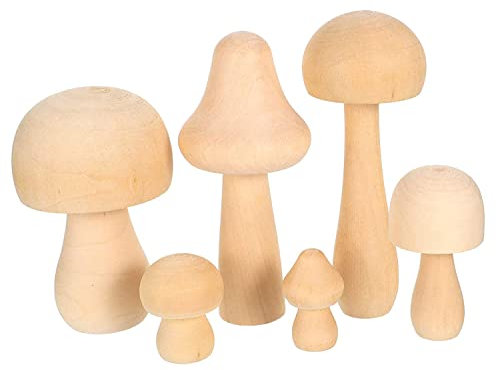 Holz Pilz Set, 6Pcs Holz Pilz SetNatürliche Unfinished Pilze für Heimwerker, Kunst, Handwerk, Projekte, Heimdekoration