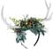 MOSTORY Serre-tête fait à la main en bois de cerf blanc avec feuilles vertes, couronne d'elfe de la forêt, pour sorcière, fée, princesse, femme, carnaval, bal de Saint Patrick, cosplay, vert et blanc
