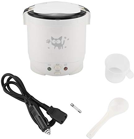 Headerbs Olla Arrocera Eléctrica, 12V 100W 1L Olla Arrocera Multifuncional Portátil Eléctrica Vaporizador de Alimentos para Coches 6,2 * 6,2 * 6,1 Pulgadas (Blanco)