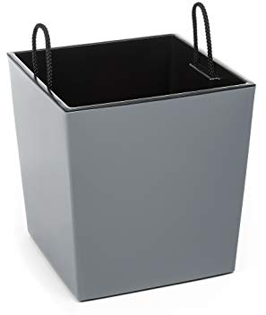 Happy Flower | MultiProject | Quadrat Blumentopf | Glatte Oberfläche | Pflanzkübel | aus Kunststoff | inkl. Einsatz (30 cm x 30 cm/Höhe 31 cm, Grau)