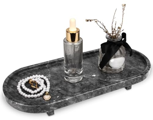 HESHIBI Oval Marble Bathroom Vanity Tray with Leg Decorative Tray Small Natural Stone Soap Dispenser Vanity Kitchen Toilet Tray for Soap Bottles,