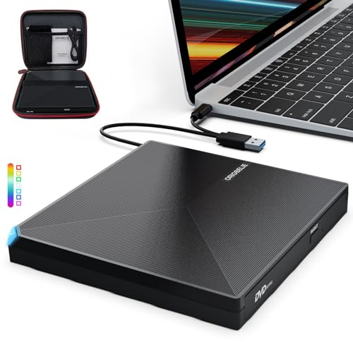 ORIGBELIE Externes DVD Laufwerk USB 3.0 Typ C Ultra-slim Externer DVD Brenner, Tragbar Externes CD Laufwerk für Laptop Desktop PC iMac MacBook Pro/Air Windows 11/10/8/7/XP Linux Mac OS mit Tragetasche
