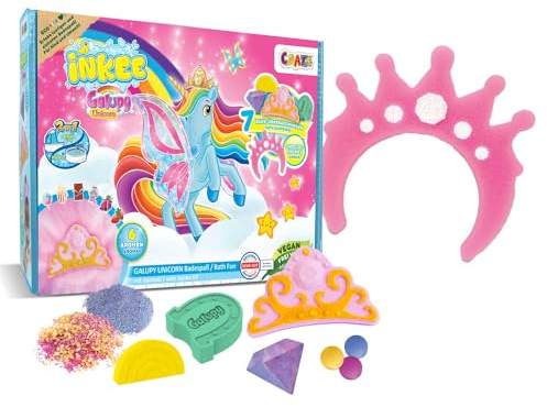 INKEE - Geschenkbox Galupy Unicorn | Einhorn Badeset Kinder, 7 Badezusätze für Kinder, Einhorn Badebomben & Badesalz Kinder, Badespaß für Kinder