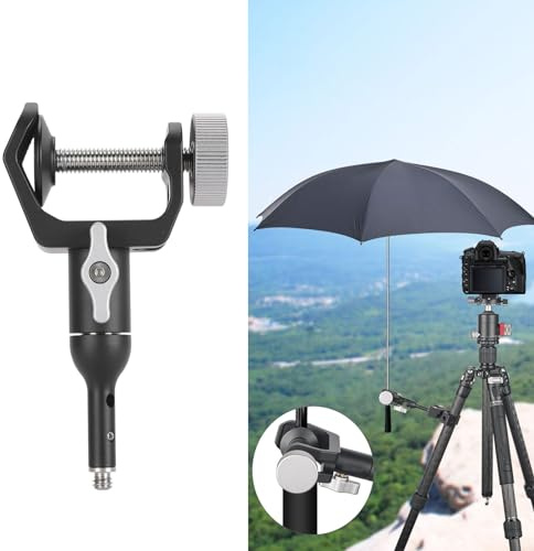 Tripod Mount Umbrella Holder, 360 Degree Rotatable Metal Umbrella Chair Clamp, Outdoor Camera Tripod Umbrella Clamp with 1/4 Inch Screw, for Photography Accessory