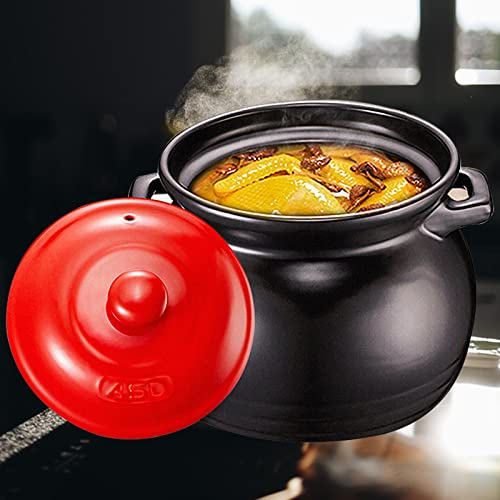 QKLGDETA Cocotte en Terre Cuite avec Couvercle - Cocottes avec Couvercles Soupière, Ustensiles de Cuisine de Qualité Supérieure avec Couvercle, Casserole Facile à Nettoyer,Black-4.6L