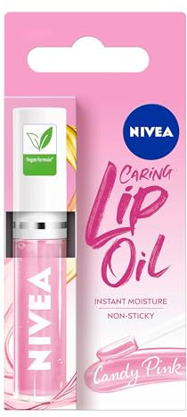 NIVEA Candy Pink Lip Oil (5.5ml), Moisturising Lip Oil With 100% Natural Oils Including Jojoba Oil, Long Lasting and Non-Sticky Lip Gloss