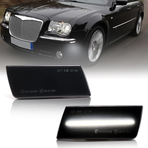 Weiß LED-Seitenmarkierungsleuchte Frontstoßstange Kotflügel Parkleuchte Ersatz für 2005-2014 Chrysler 300 LX, schwarzes Gehäuse, geräucherte Linse, 2-teiliges Set für Fahrer- und Beifahrerseite