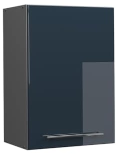 Vicco Hängeschrank Fame-Line, hängender Küchenschrank, Dunkelblau Hochglanz/Anthrazit, 50 cm