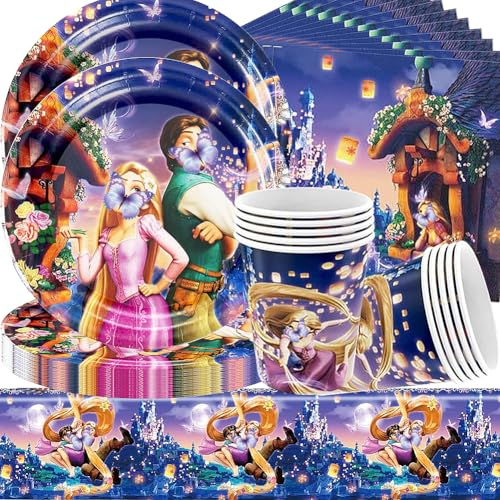 Prinzessin Partygeschirr Set,Mädchen Geburtstag Deko, 41PCS Geburtstagsteller, Tassen, Servietten, Tischdecke,Geburtstagsparty Party Zubehör Supplies