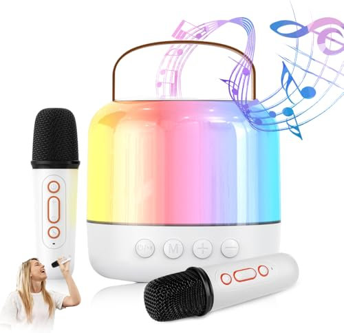Cassa Karaoke con 2 Microfoni, WDKXCN Portatile Karaoke per Bambini, Led Cassa Bluetooth con Microfono, Cassa Karaoke per Ragazzi Ragazze Regali a Casa