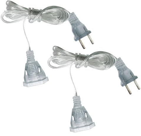 SIGANDG 2 PCS Cavi di Prolunga Elettrica Trasparenti da 5m, Cavo Ultra-Sottile 2 Fili con Spina, per Apparecchiature a Basso Consumo Energetico e Illuminazione Decorativa