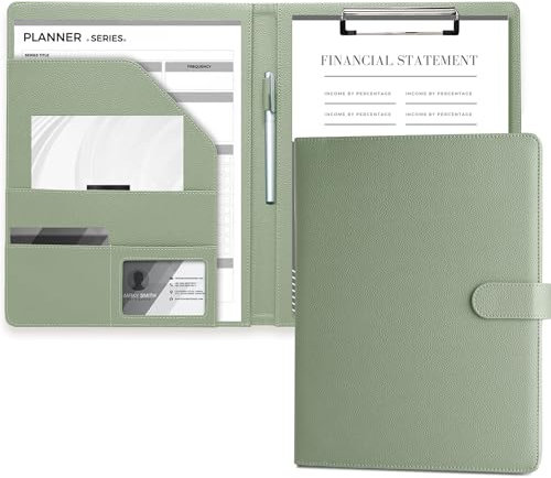 Mymazn Porte Documents A4, Document Porte Folio Pochette Porte Document Pu Cuir Porte Bloc A4 Range Documents Trieur Organiseur Portfolio Planchettes Porte-formulaires(Vert Sauge)
